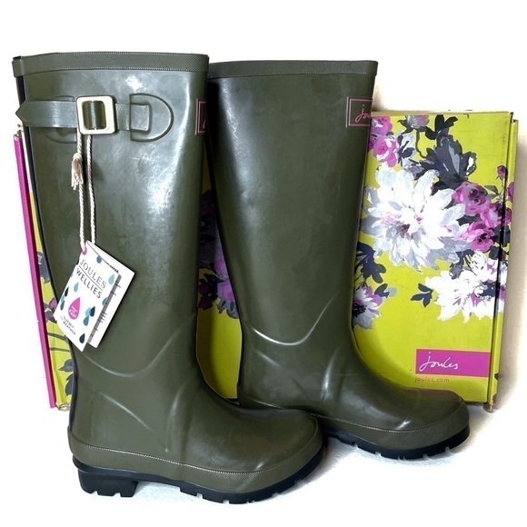 Joules Fieldwelly Green with Black Stripes Boots Size 5 - Picture 1 of 16